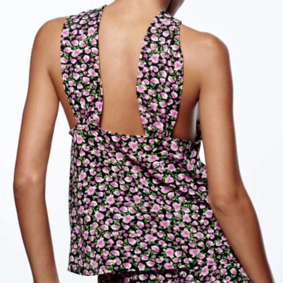 ZARA | Floral Halter Tank Top Blouse | Sz. XS - Picture 4 of 11